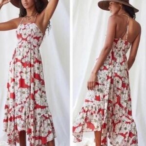 Free People Red and White Floral High Low Dress